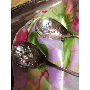 Vintage Sheffield Silver Plate Salad Spoon and Fork Set England Shabby Chic Cott
